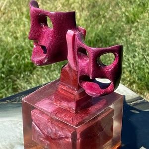 Wood carved tragedy and comedy mask